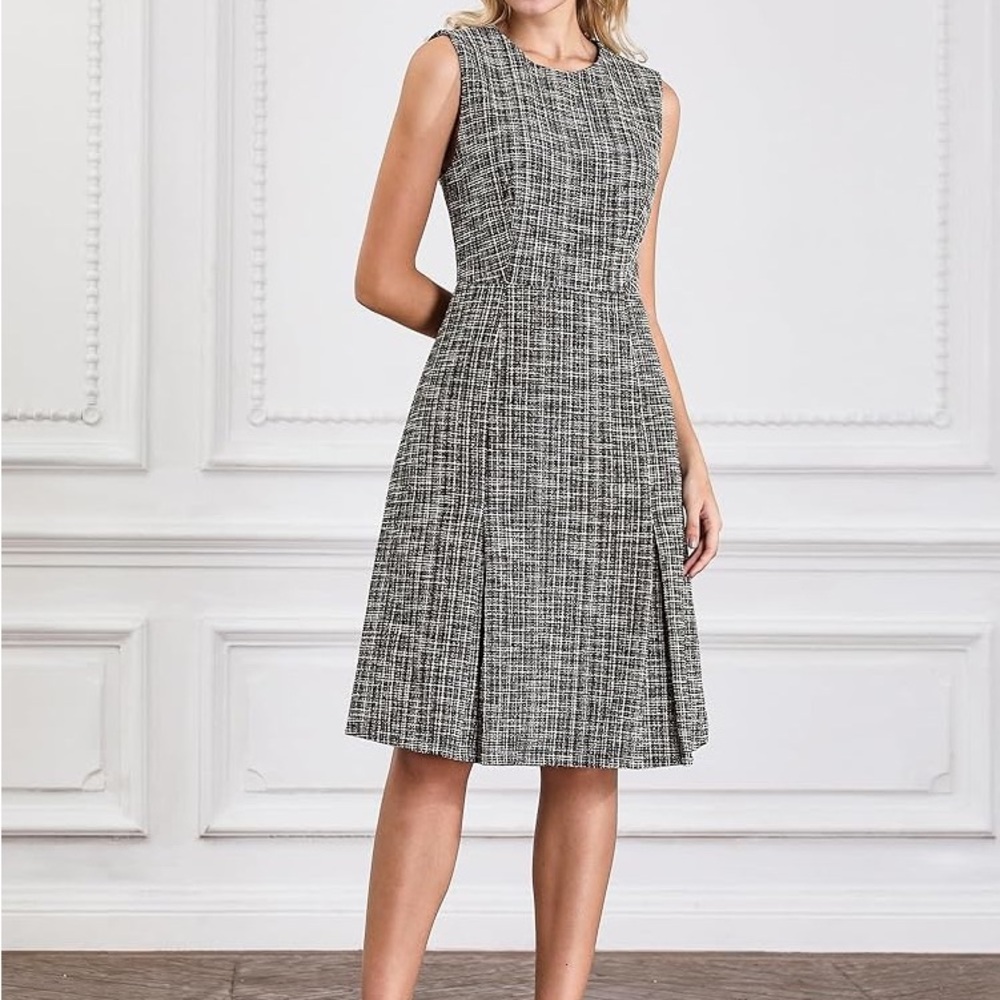 Hobemty Black and White‎ Tweed Round neck  Sleeveless Dress Sz Med